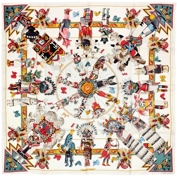 HERMES CARRE 90 BY KERMIT OLIVER: KACHINAS SCARF - Picture 1 of 5
